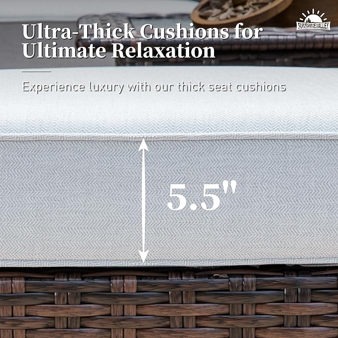 6 Piece Patio Furniture Set with Swivel Chairs, High Back Wicker Rattan Sofa with Extra Thick Cushion, Coffee Table and Ottoman, Outdoor Conversation Set for Backyard Deck, Grey