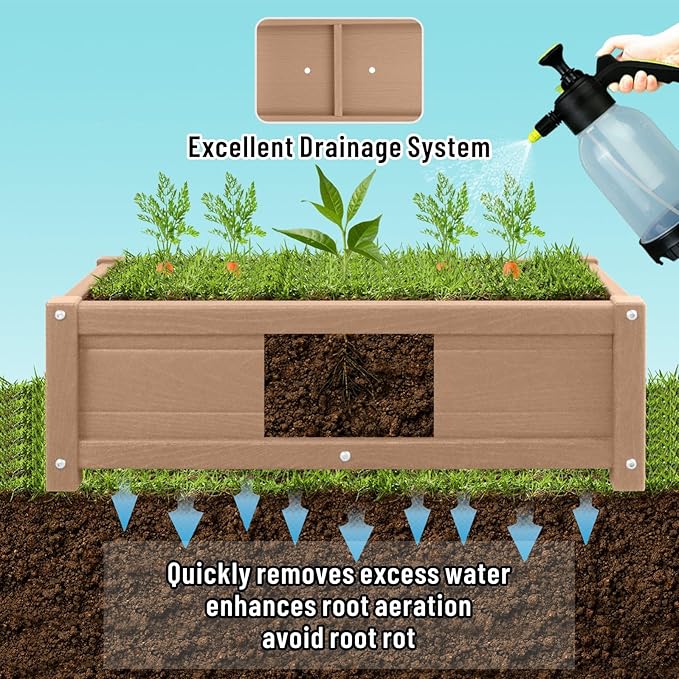 HDPE Raised Garden Beds Outdoor,Rot-Resistant and Non-Cracking,Outdoor Planter Boxes Rectangle with Drainage Holes for Yard,Lawn Brown