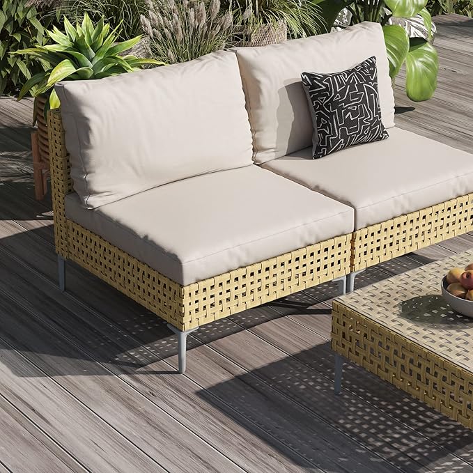 Grand patio 3-Piece Wicker Patio Furniture Set, Outdoor Sectional Sofa with Water Resistant Beige Thick Cushions and Coffee Table, Cream