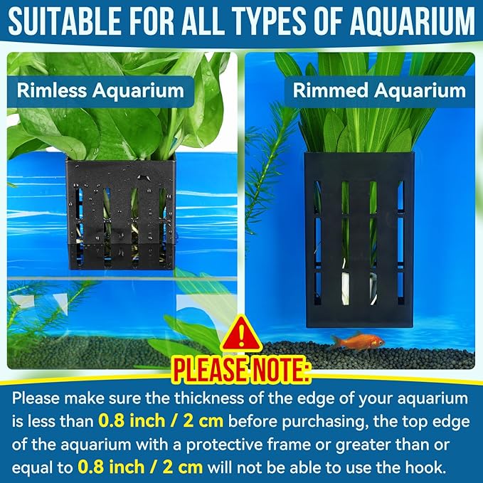 Upgraded Large Aquarium Plant Holder with Hooks and Suction Cups for Fish Tank Aquaponic Plant Cultivation and Aquascape Decorations (Black)