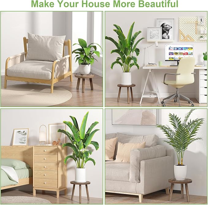 3-Pack Wood Plant Stands Indoor, Single Plant Stand for 6-12 Inch Pots, Mid-Century Modern Plant Stool, Tall Plant Stand for Large Plants for Living Room, Balcony, Office (Dark Brown)