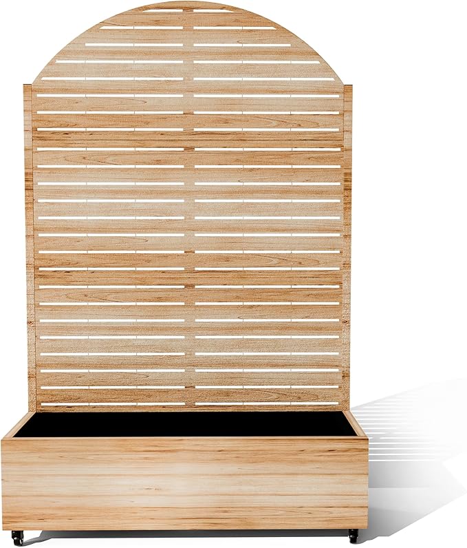 Raised Garden Bed with Arched Trellis and Wheels,73"x47"x16" Metal Raised Garden Bed,Acacia Finish Metal Planter with Climbing Trellis for Vines & Vegetables