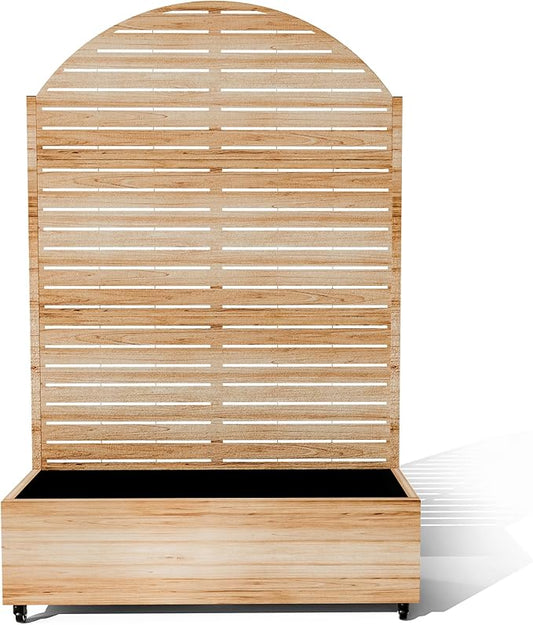 Raised Garden Bed with Arched Trellis and Wheels,73"x47"x16" Metal Raised Garden Bed,Acacia Finish Metal Planter with Climbing Trellis for Vines & Vegetables