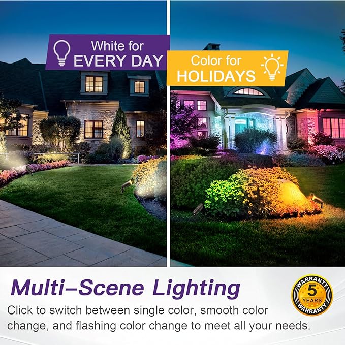 12-Pack Low Voltage Landscape Lighting With RGB+CCT Color Changing, 5W, 12-24V AC/DC, IP65 Waterproof, CRI 90+, Landscape Spot Lights Outdoor for Garden and Yard Uplighting, Bronze, ETL Listed