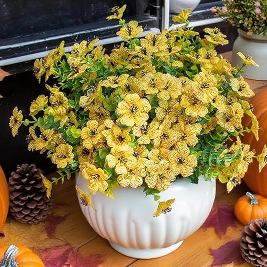 Fall Artificial Flowers for Outdoors, 10 Bundles UV Resistant Artificial Outdoor Flowers, Not-Fading Silk Faux Fall Flowers for Outdoor Planters for Home Garden Porch Decor, Yellow