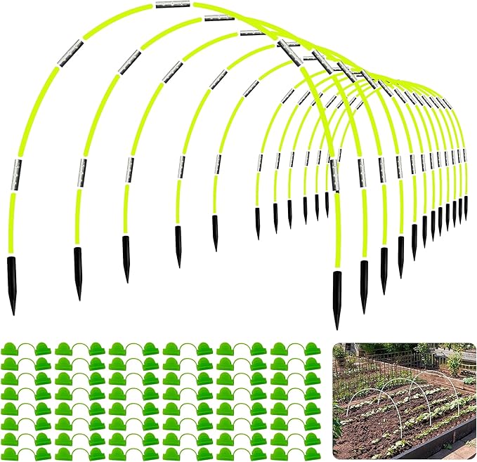72 PCS Greenhouse Hoops for DIY Grow Tunnel Set, Garden Hoops for Raised Beds Row Cover, Flexible Fiberglass Plant Hoop Frame Support DIY Hoops Kit Garden Stakes for Outdoor, Yellow