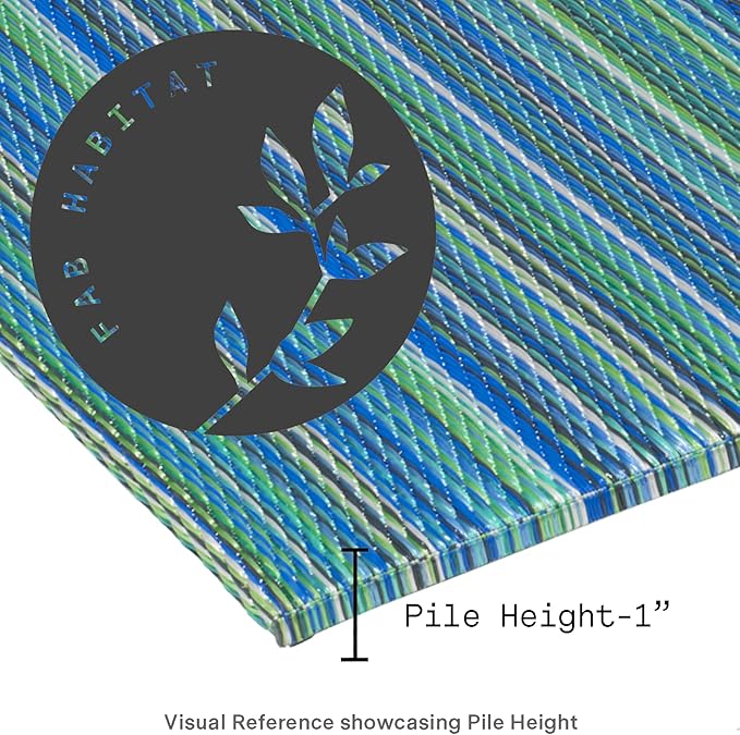 Fab Habitat Striped Non Slip Doormat - Durable, Thin - Recycled Plastic - Entryway, Front Door, Porch, Patio - Cancun Turquoise/Moss Green (24" x 36" Non-Slip)