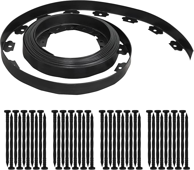 Gardzen 1.5" x 33' Landscape Edging Kit, Garden Edging Coil Comes with 40 Pcs Spikes, No Dig Lawn Border Design