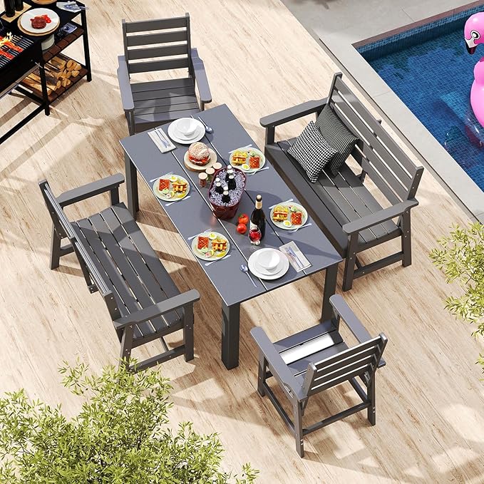 GREENVINES Outdoor Bench | HDPE | Garden Benches | All Weather | for Outdoors Patio Park Porch Outside Backyard | 2-Person | Grey