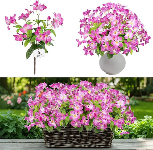 Fake Plants 15.7"Plastic Flowers For Outdoors Artificial Azalea Flowers Fake Flowers Artificial Plants Outdoor Spring Flowers Artificial For Decoration Fake Plants For Outside (Pale Purple ）4Pcs