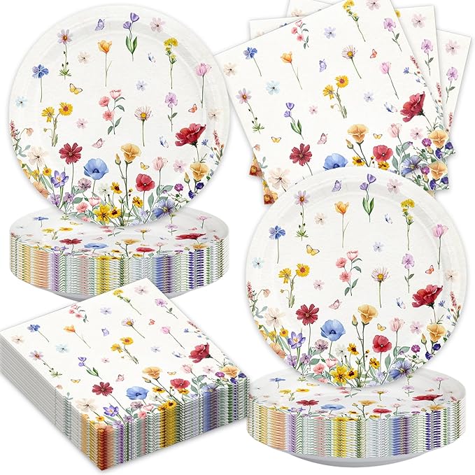 40Pcs Wildflower Party Supplies for 20 Guests - Floral Tableware Plates and Napkins for Kids Baby Shower Fresh Wildflower Dinnerware Birthday Party Decorations