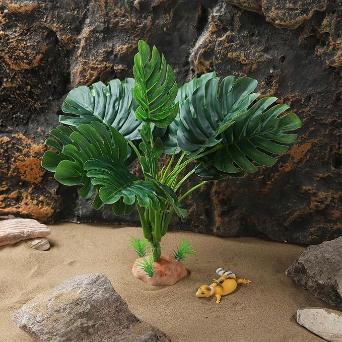 IBWell Reptile Plants - Tortoise Habitat Accessories, Artificial Spider Plant for Gecko, Ball Python, Terrarium Decor - Monstera