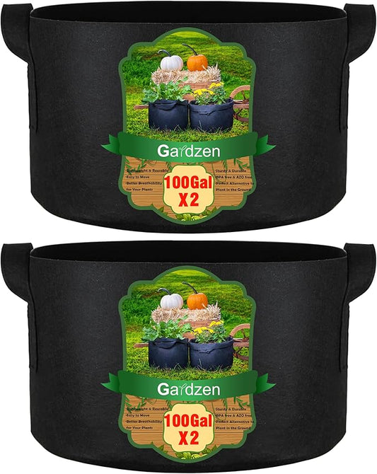 Gardzen 2-Pack 100 Gallon Grow Bags, Aeration Fabric Pots with Handles, Pot for Plants
