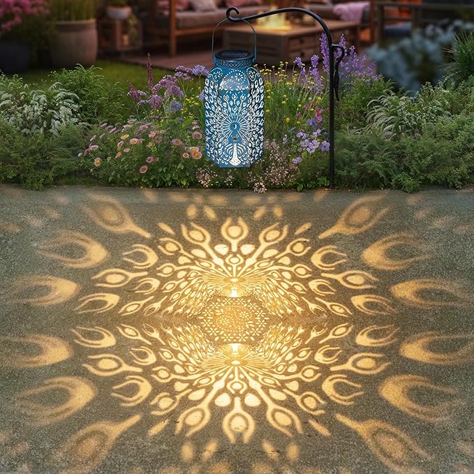 Outdoor Solar Lanterns Waterproof Peacock Garden Gifts Women Mom, Big Solar Lights, Garden Decor, Yard Art, Outside Birthday, Mothers' Day Birthday Gifts Grandma Grandpa(2Pack, Blue Gold