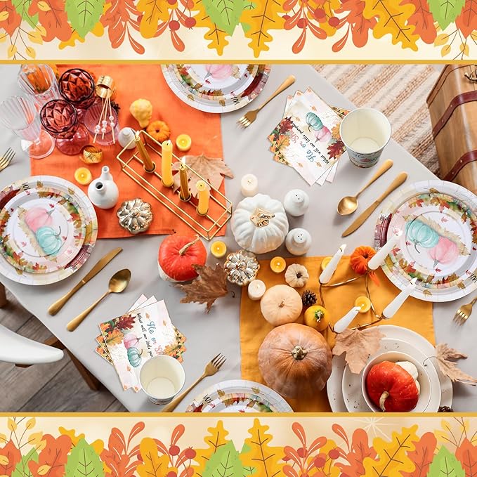 Hsei 250 Pcs Gender Reveal Pumpkin Plates and Napkins Party decorations Disposable Tableware Sets Baby Shower Birthday Party Supplies Serves 50 Guests Dinnerware Baby Bridal Shower Party Favors