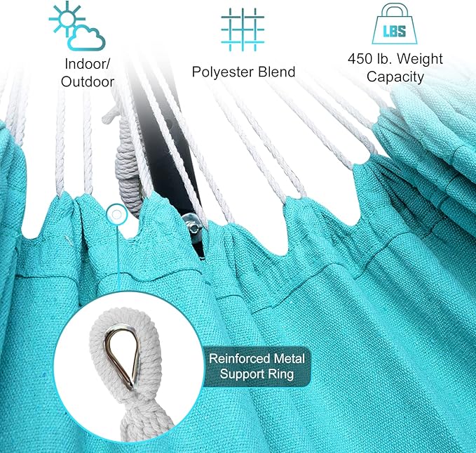 SZHLUX Double Hammock with Stand Included 450lb Capacity Steel Stand, Premium Carry Bag Included.Indoor Outdoor Brazilian-Style Cotton Bed for Backyard, Camping,Garden