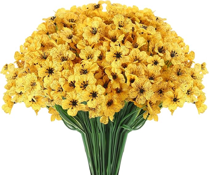 22 Bunches of Outdoor Artificial Flowers, UV Resistant Fake Flowers Artificial Silk Flowers with Plastic Plants for Indoor Outdoor Front Porch Hanging Planter Decoration (22, Yellow)