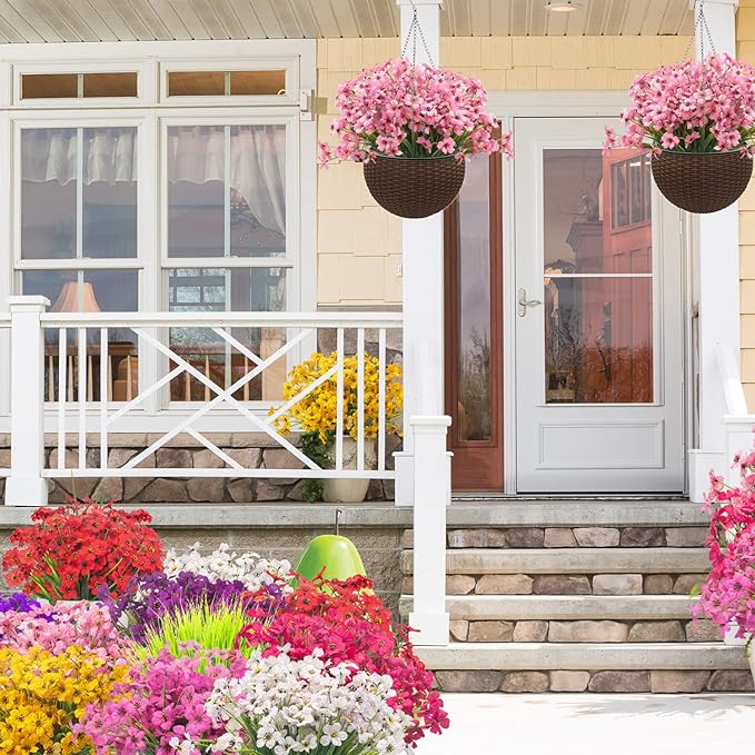 20 Bundles Artificial Flowers, Outdoor Indoor UV Resistant Fake Flowers No Fade Faux Plastic Plants Garden Porch Window Box Decoration