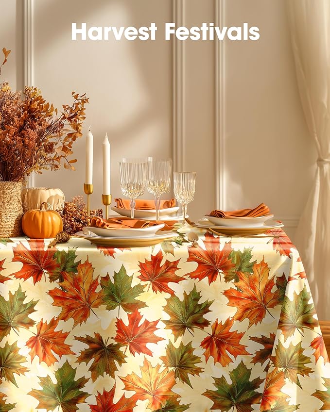 Pureegg Plastic Table Cloth Disposable 8 Pack, 54 x 108 Inch Table Cloths, Thanksgiving Decorations, Harvest Party, Fall Tablecloths, Rectangle Tables, Leakproof & Sturdy, Autumn Maple