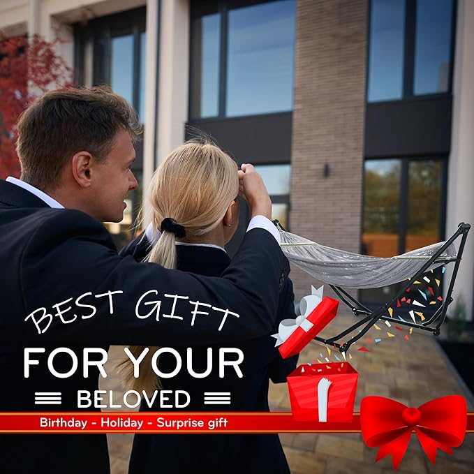 Tranquillo UniGen Hammock, Hammock Stands Heavy Duty Indoor/Outdoor Hammock with Signature Steel Stand, 600lbs Premium Foldable, Durable 2-Layered Soft Polyester, Grey