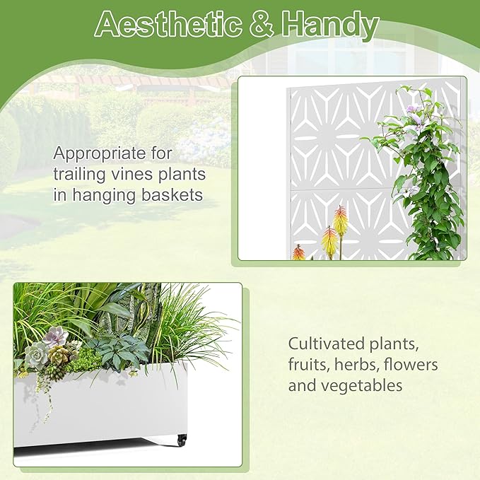 Raised Garden Bed with Trellis and Wheels,73"x35"x16" Metal Raised Garden Bed,White Star Metal Planter with Climbing Trellis for Vines & Vegetables