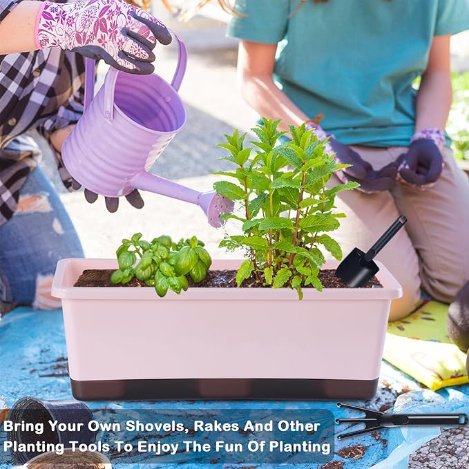 Window Box Planter 8 Pcs, 17 Inches Rectangle Flower Pots with Drainage Holes and Trays, Vegetable Planters for Windowsill Patio Garden Balcony Home Porch Yard Indoor Outdoor (Pink)