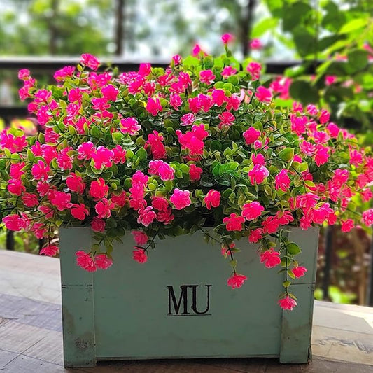 12 Bundles Artificial Flowers for Outdoors, UV Resistant Fake Flowers with Plastic Plants, Faux Flowers for Outside Window Box Front Porch Hanging Planter Decor (Pink)