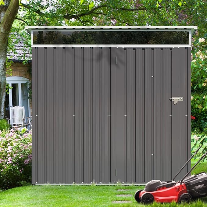Shintenchi 6x4 FT Outdoor Storage Shed with Window, Outdoor Waterproof Storage Shed Metal Garden Shed with Lockable Single Door, Weather Resistant Tool Storage House Shed for Garden,Backyard,Gray