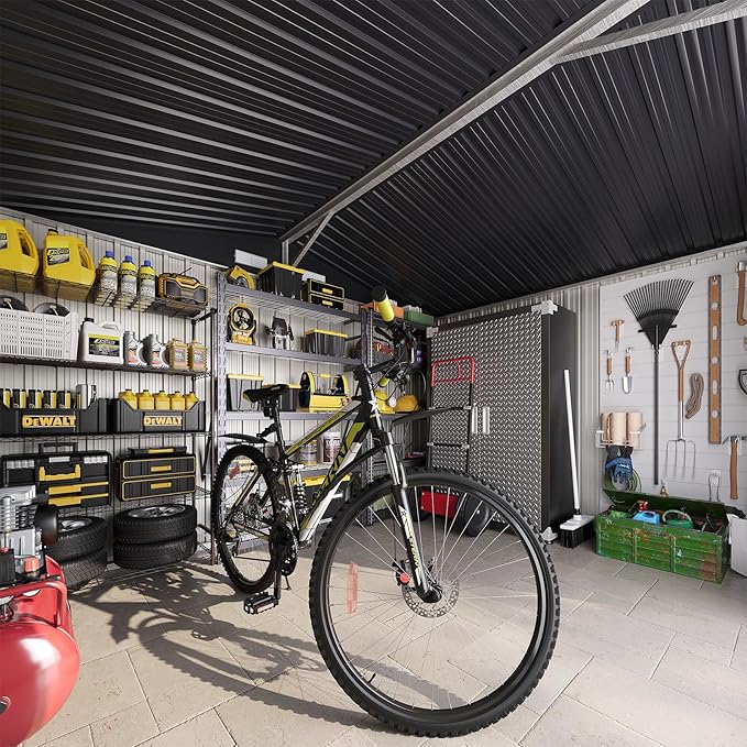 10x8FT Outdoor Storage Shed, Metal Garden Shed with Lockable Double Doors & Sloping Roof, Weather-Resistant Tool Shed for Backyard, Patio, Poolside Black