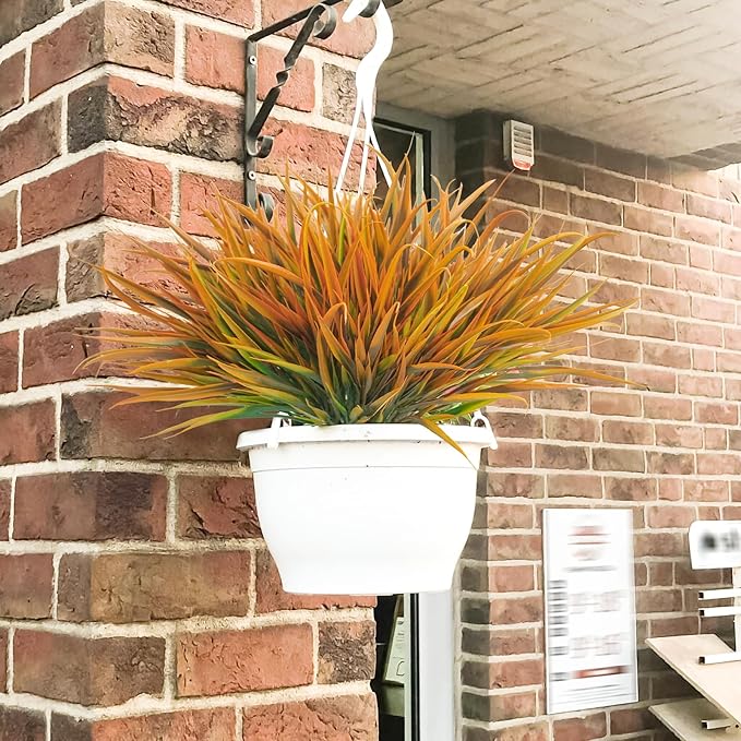 Uieke 12 Bundles Artificial Outdoor Plants UV Resistant Fake Grass Plants Faux Plastic Plants Greenery Shrubs for Home Garden Pathway Window Box Front Porch Cemetery Fall Decor, Autumn Orange