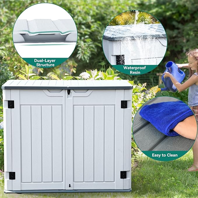 YITAHOME Outdoor Resin Storage Sheds, 39 in Height Lockable Waterproof Horizontal Shed w/o Shelf, Easy to Assemble Shed Storage for Garden Tools, Light Gray