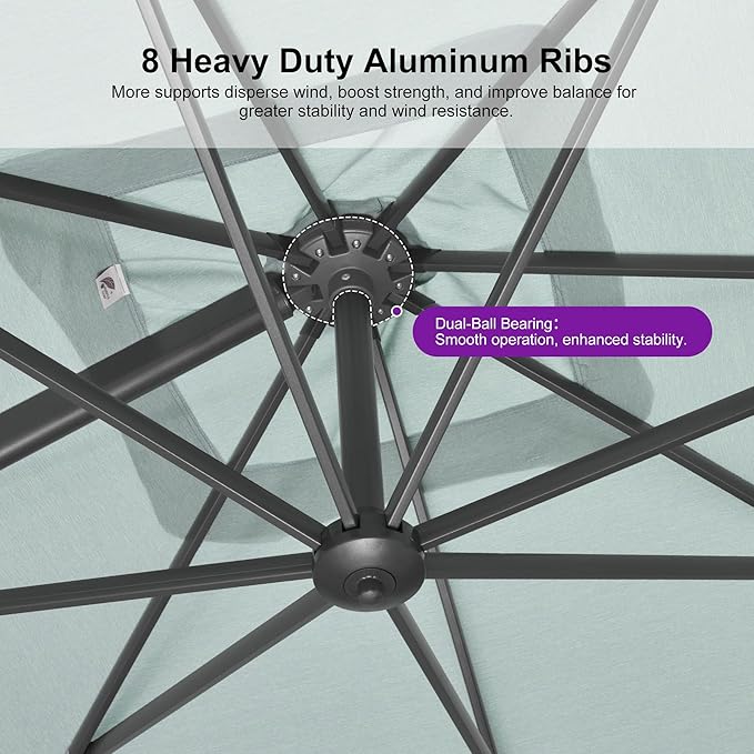 PURPLE LEAF 10' X 13' Rectangle Cantilever Umbrella with Base Outdoor Large Aluminum Patio Umbrella with 3-Year Fade Resistance Recycled Fabric and 360-degree Rotation for Deck Pool Garden, Mint Green