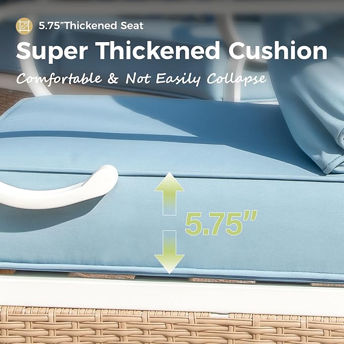 6 Piece Patio Furniture Set, 4 x Fixed Chair, 1 x 3-Seat Sofa with Marbling Coffee Table, All Cushioned 7 Seats Outdoor Conversation Set for Lawn Garden Backyard, Blue