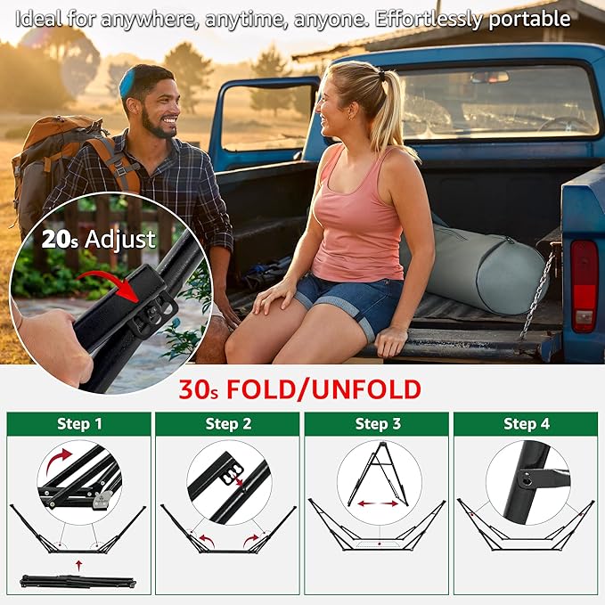 Tranquillo Unity Adjustable Hammock Stand, 800 lbs Capacity Steel Double Hammock Stand for 2 Persons, Premium Pre-Assembled Stand for Indoor Outdoor, Black