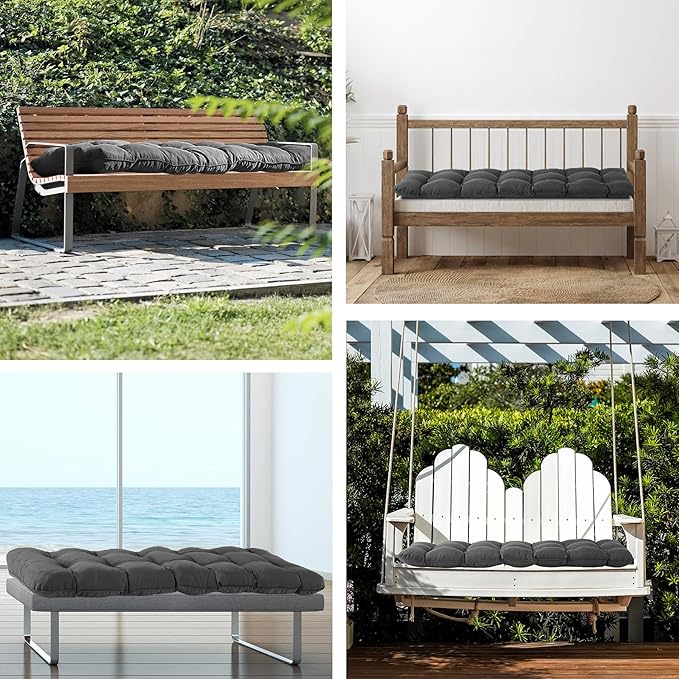 Outdoor Bench Cushion, 59x18x5 Inch, Waterproof Bench Cushion for Outdoor/Indoor Furniture, Tufted Patio Bench Seat Cushion, Fade Resistant Outdoor Cushions for Porch Swing Couch, Dark Grey