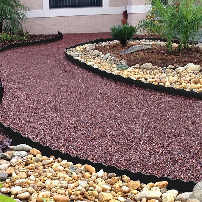 Landscape Edging Border 4 in Tall 49FT No Dig Garden Edging Borders with 75pcs Spikes Plastic Lawn Edging for Yard, Pathway and Flower Beds Fence, Black