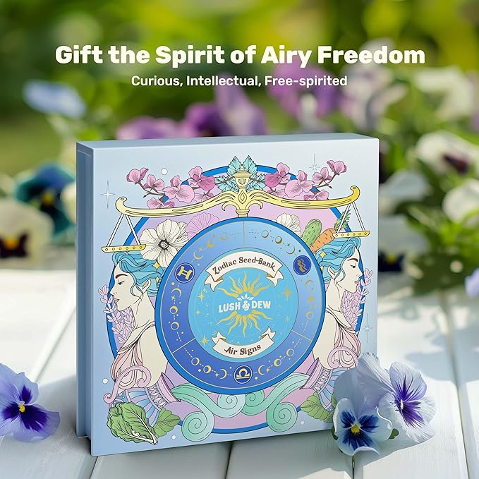 Lush&Dew Gardening Gift for Women Men, Zodiac Garden Seed Bank, 12 Types Non-GMO Vegetables Flower Seeds in Seed Organizer, Magnetic Gift Box, Witchcraft Supplies, Air Signs Taurus Virgo Capricorn