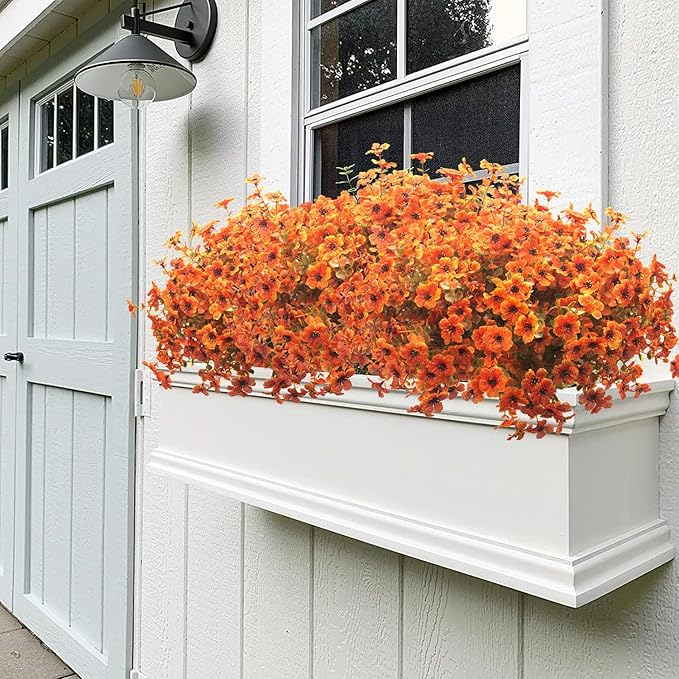 16 Bundles Artificial Fall Flowers for Outdoors Fake Plants UV Resistant Plastic Plants Shrubs Bushes for Home Fall Front Door Porch Garden Autumn Decor (Fall Red)