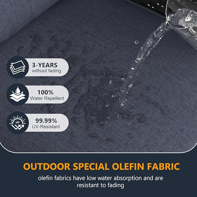 6 Pieces Outdoor Patio Furniture Set, Wicker Patio Sectional Set Conversation Wicker Swivel Chairs with Small Side Table