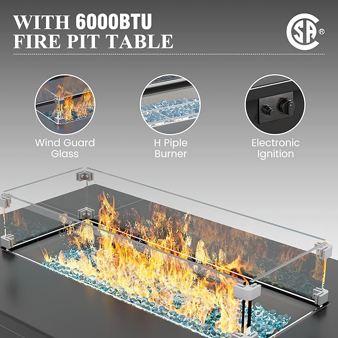 Patio Furniture Set with Fire Pit Table, Aluminum Patio Furniture Set,White Outdoor Metal Sectional Sofa with Aluminum Fire Pit Table for Garden Backyard (Include Waterproof Cover)