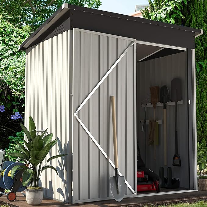 U-MAX 5' x 3' Outdoor Metal Storage Shed, Steel Garden Shed with Single Lockable Door, Tool Storage Shed for Backyard, Patio, Lawn in White