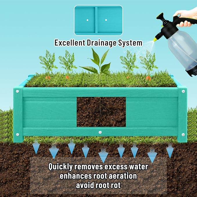HDPE Raised Planter Box Outdoor,Rot-Resistant and Non-Cracking,Raised Beds for Gardening 29.5 * 14.4 * 9.8 in for Yard,Lawn,Outdoor Planter Boxes Rectangle with Drainage Holes Aruba Blue