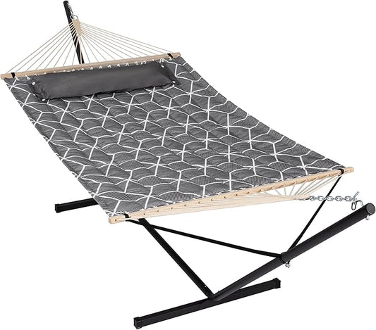 ANOW Double Hammock with Stand Included, 2 Person Hammock with Stand for Outside, 450 LBS Weight Capacity, Gray Cube