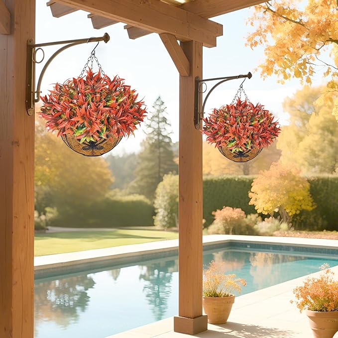 Uieke Artificial Hanging Flowers for Outdoors with Hanging Basket, 22.8" 10pcs UV Resistant Fall Faux Flowers, Fake Hanging Plants for Autumn Garden Porch Patio Balcony Decoration