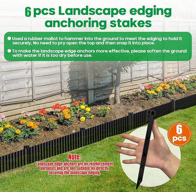 Corrugated Metal Garden Edging,Sturdy Tall Landscape Edging Borders with 6pcs Anchor Stakes, Perfect DIY for Flower Beds, Lawn and Pathway,Tree Surrounds,Paver Edges (Black 8"×20FT)