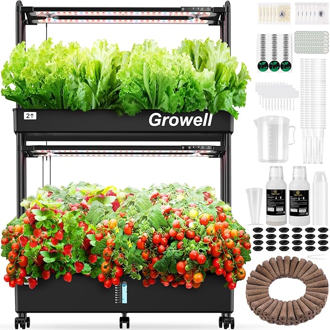Large Hydroponics Growing System Kit, 60 Pods Vertical Hydroponic Garden with 2 Light Modes Grow Light, Auto Circulating Water System, 32L Indoor Gardening System for Herb Vegetable Fruit