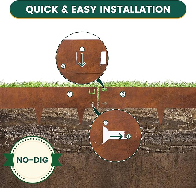 Corten Steel Rust Landscape Edging Border, 5 Pack 42”L x 7”H Weather Resistant Bendable Metal Garden Lawn Edging for Landscaping, Yard Pathway (16.5 Ft Total)