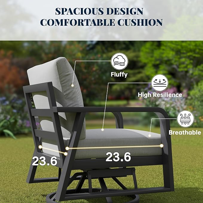 Aluminum Outdoor Swivel Rocking Chairs 2 Piece Set，Swivel Patio Chairs for Porch Deck Balcony Garden (Dark Grey)
