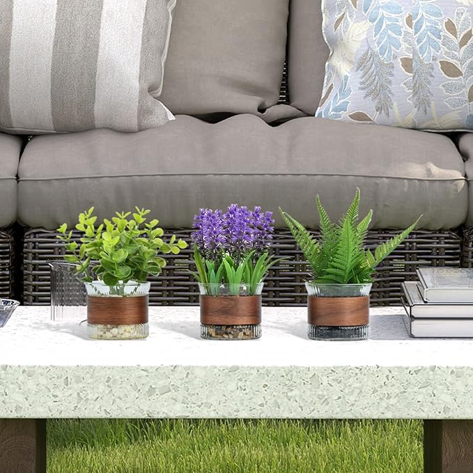 Fake Potted Plants, Mini Fake Plants, Eucalyptus, Lavender Plant in Pot for Table Centerpiece, Shelf Decor, Small Fake Plants for Bedroom Livingroom, Bathroom Decor (Small)
