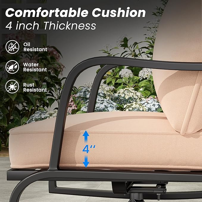 Soohow Outdoor Patio Furniture Set, 6 Piece Patio Furniture Set, 4 x Swivel Chair, 1 x 3-Seats Sofa, and 1 x Coffee Table, Outdoor Metal Conversation Set for Porch, Balcony, and Backyard